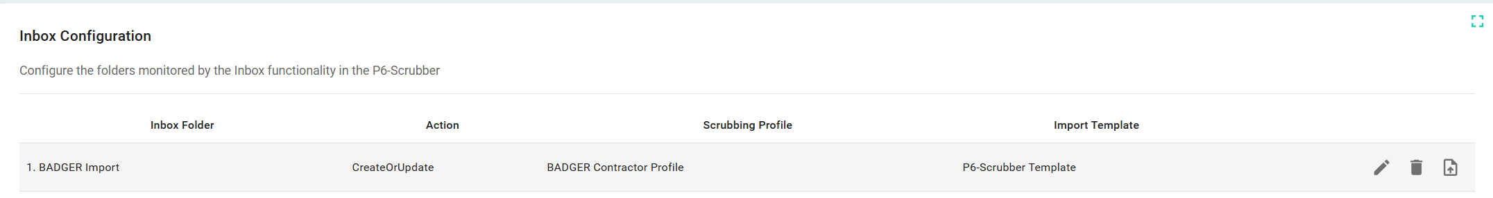 P6-Scrubber - Inbox Configuration