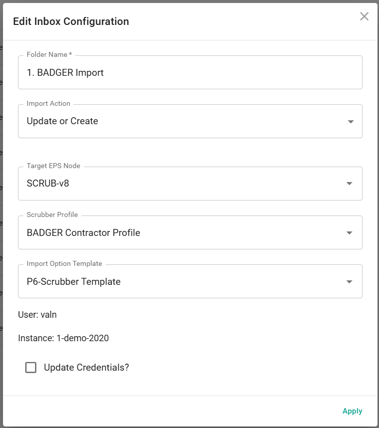 P6-Scrubber - Edit Inbox Configuration