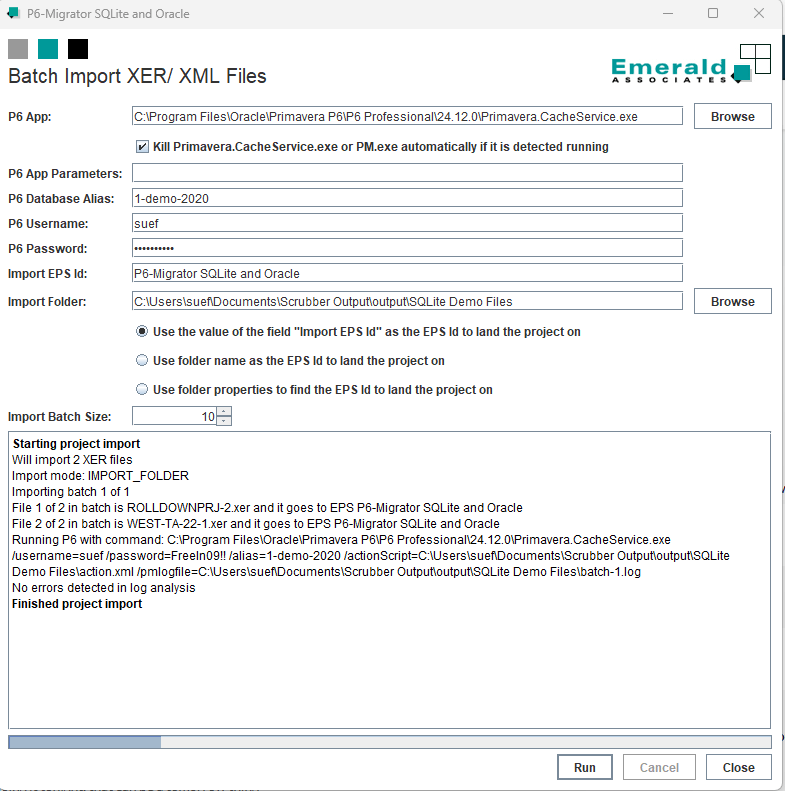 P6-Migrator SQLite and Oracle - Import Module